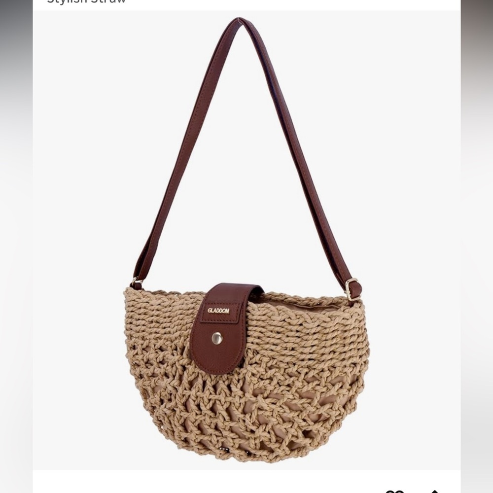 🆕 Women’s Straw Crossbody Bag, Handwoven Crescent Purse with Zipper